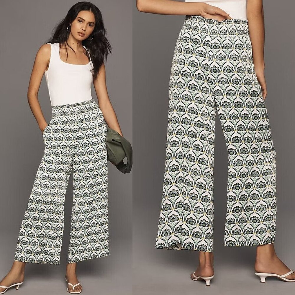 Anthropologie The Saria Smocked Wide-Leg Pants by Maeve new size S ivory nwt